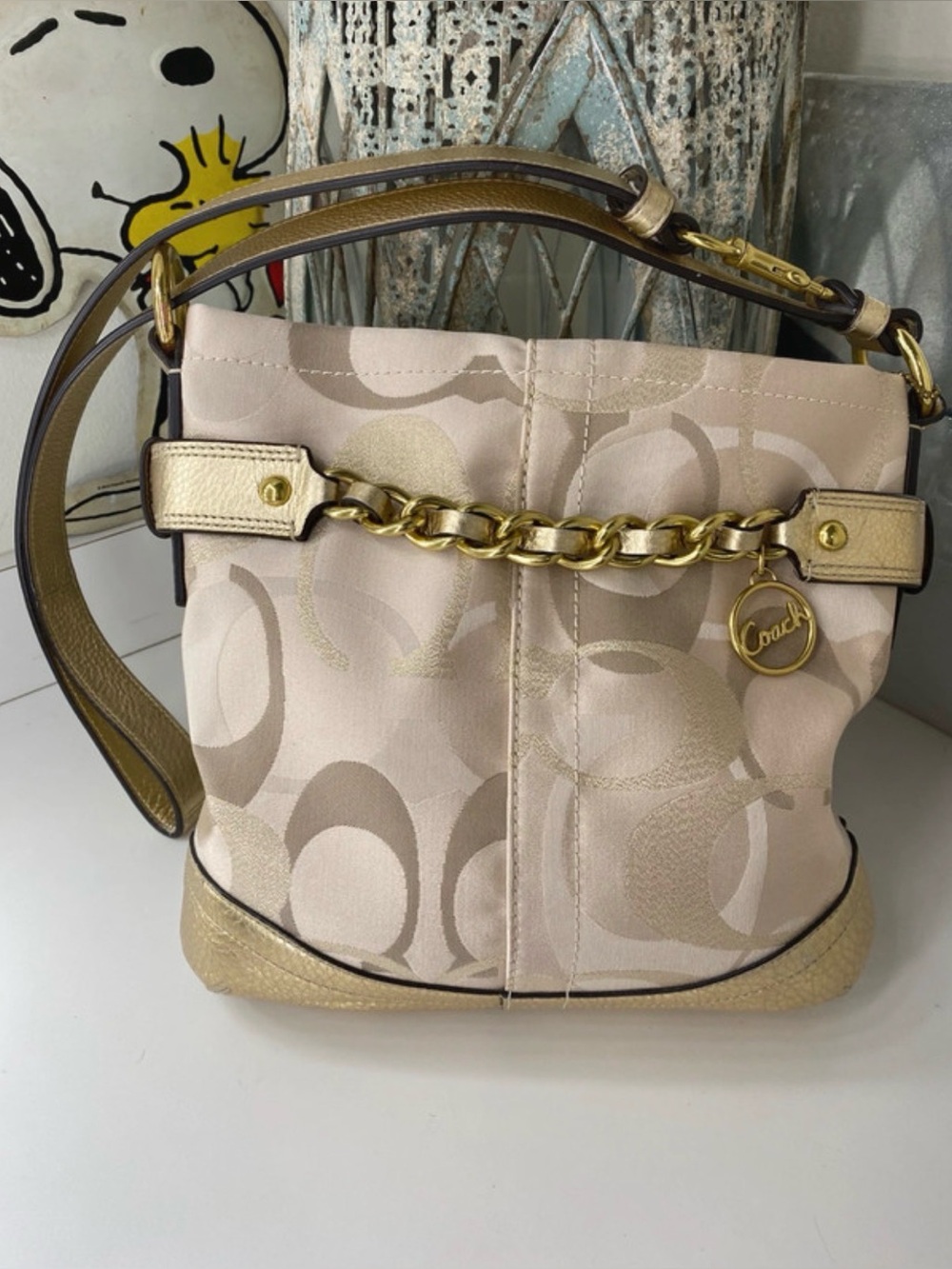 Coach Metallic Signature Chain-Trim Shoulder Bag